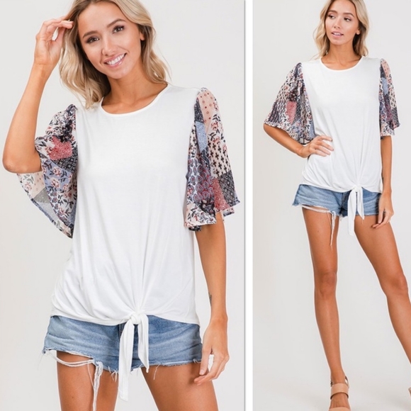 Color block tie front blouse - Picture 4 of 5